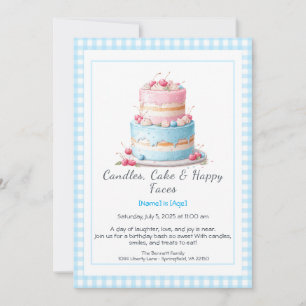 Convite Watercolor Birthday Cake Invance - azul-rosa