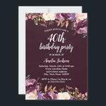 Convite Watercolor Blople Floral aniversário de 40 anos Pa<br><div class="desc">Mais bonito Convites Florais de Aniversário na Loja Little Bayleigh!</div>
