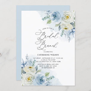 Convite Watercolor Blue e Ivory Rosa Bridal Brunch