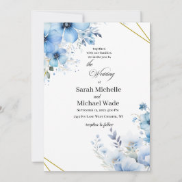Convite Watercolor blue floral Wedding Invitation