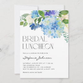 Convite Watercolor Blue Hydrangea Floral Bridal Lunchee