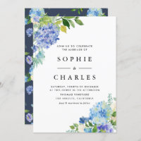 Watercolor Blue Hydrangea Flowers Buquê Casamento