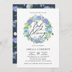 Convite Watercolor Blue Hydrangea Wreath Baby Blush