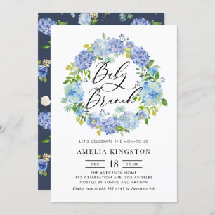 Convite Watercolor Blue Hydrangea Wreath Baby Brunch