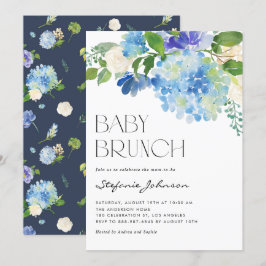 Convite Watercolor Blue Hydrangeas Chá de fraldas Brunch