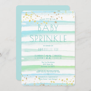 Convite Watercolor Blue Stripes Baby Sprinkle Invent