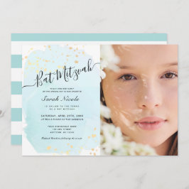 Convite Watercolor Blue x Dourado Bat Mitzvah