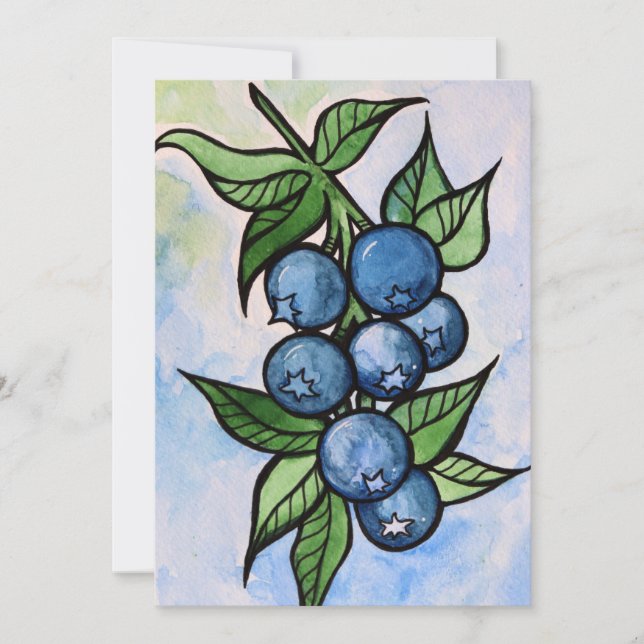 Convite Watercolor Blueberries (Frente)