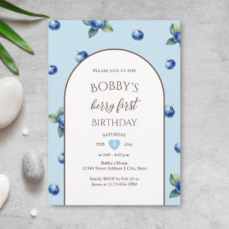 Convite Watercolor Blueberry Baby Boy Berry Primeiro Anive