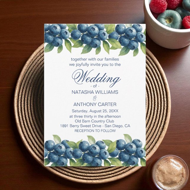 Convite Watercolor Blueberry Wedding Invitation (Criador carregado)