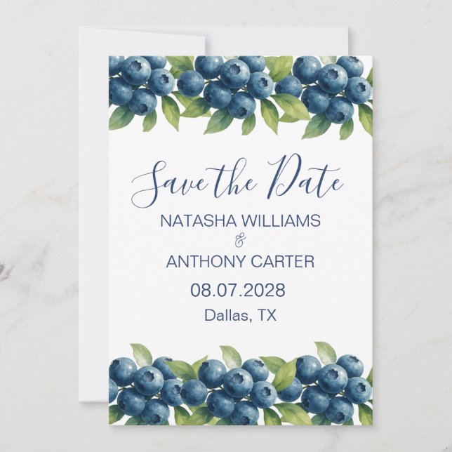Convite Watercolor Blueberry Wedding Save the Date (Frente)
