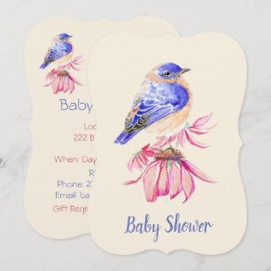 Convite Watercolor Bluebird Boy ou Girl Chá de fraldas