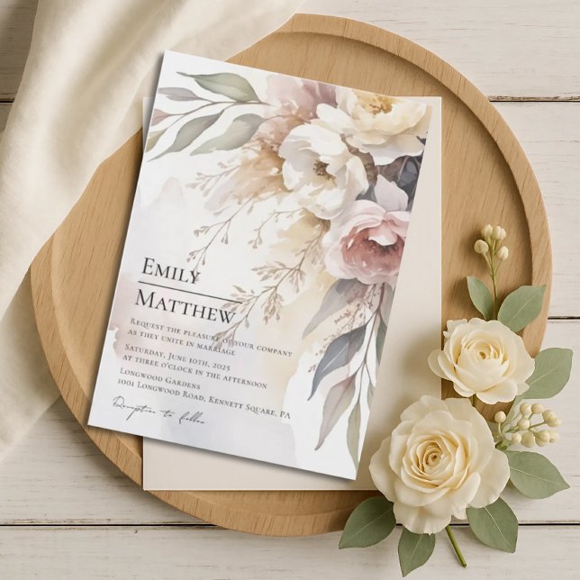 Convite Watercolor Blush & Ivory Floral Wedding Invitation (Criador carregado)