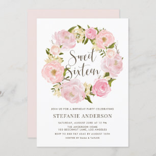 Convite Watercolor Blush Pink Peony Wreath Swedezesseis