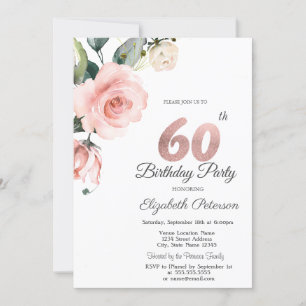 Convite Watercolor Blush Rosa 60th Birthday