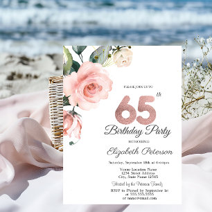 Convite Watercolor Blush Rosas 65.o aniversário