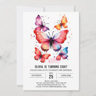 Convite Watercolor Bohemian Butterfly Girl Birthday