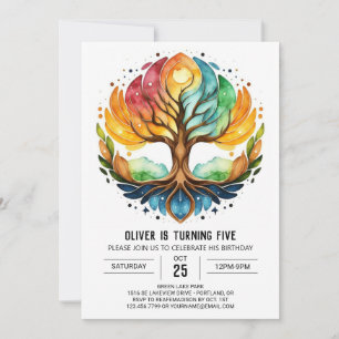 Convite Watercolor Bohemian Tree of Life Aniversário