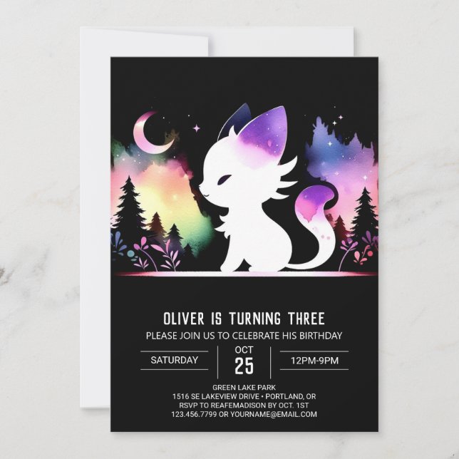 Convite Watercolor Boho Cat Birthday (Frente)