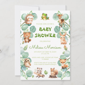 Convite Watercolor Boho Chic Woodland Baby Boy Chá