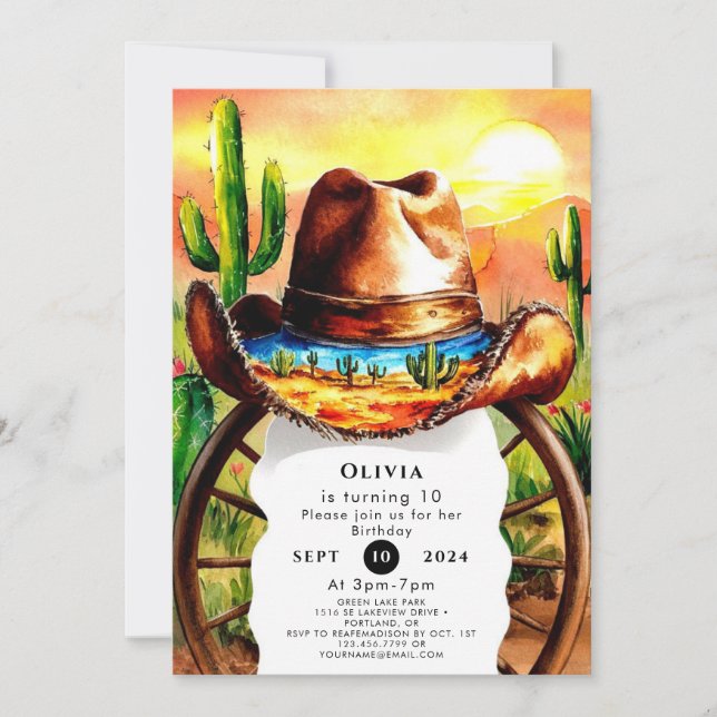 Convite Watercolor Boho Cowboy Birthday (Frente)