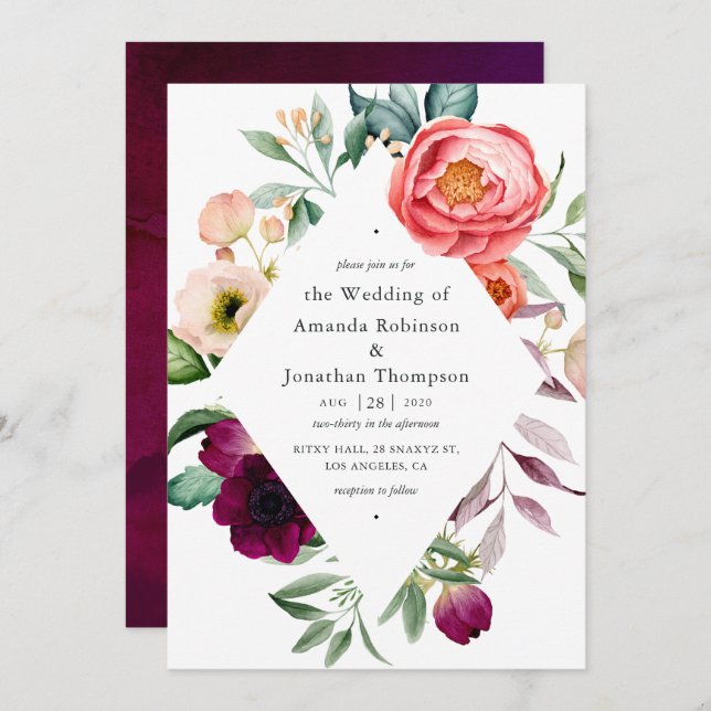 Convite Watercolor Boho Floral Wedding (Frente/Verso)