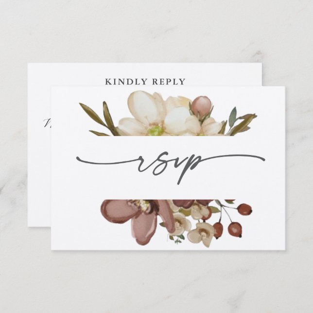 Convite Watercolor Boho Neutral & Rose Wedding RSVP (Frente/Verso)