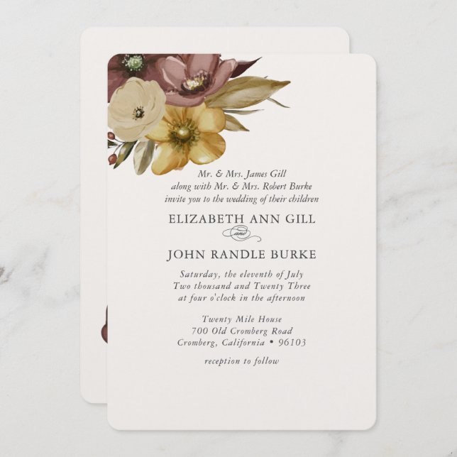 Convite Watercolor Boho Neutral Wedding  (Frente/Verso)