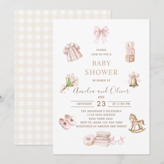 Convite Watercolor Boho Nursery girl  baby shower (Frente/Verso)