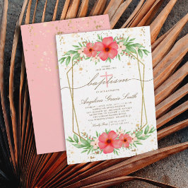 Convite Watercolor Boho Pink Ivory Greenery Floral Baptism