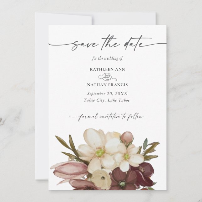 Convite Watercolor Boho Rose & Neutral  Save the Date (Frente)