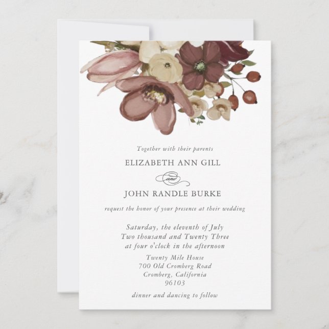Convite Watercolor Boho Rose & Neutral Wedding (Frente)