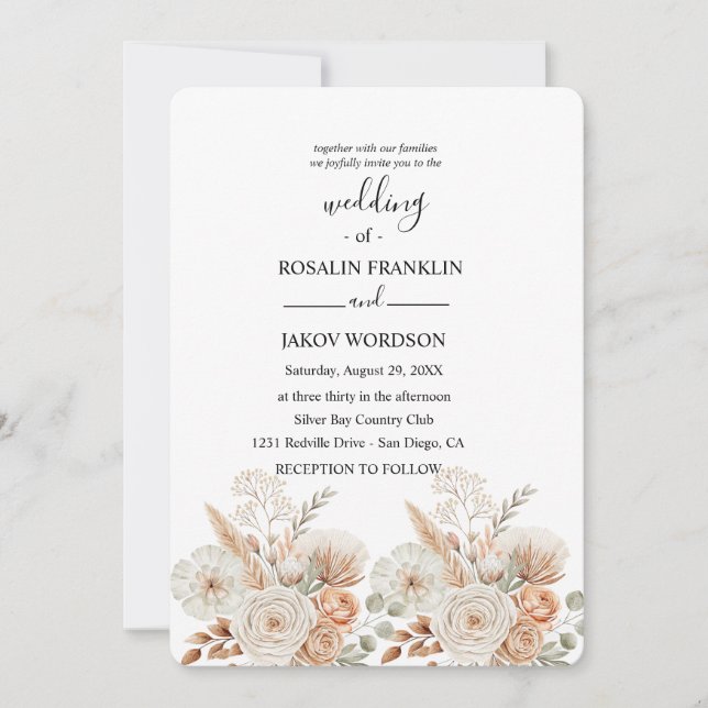 Convite watercolor boho wedding Invitation (Frente)