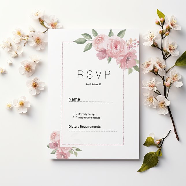 Convite Watercolor botanic pastel pink floral RSVP (Watercolor botanic pastel pink floral RSVP )