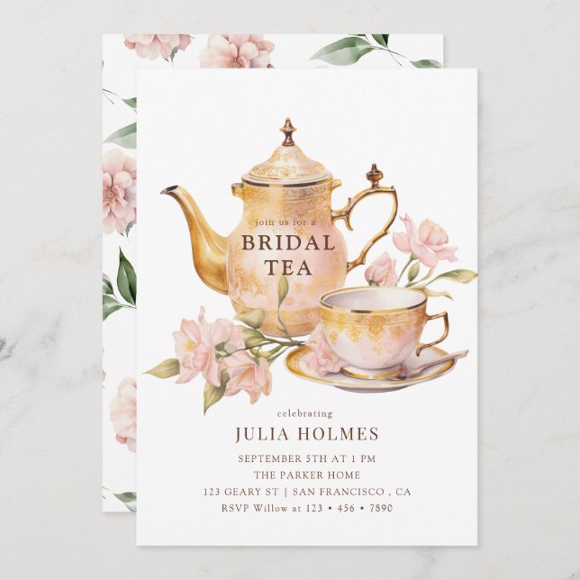 Convite Watercolor  Botanical Bridal Tea Shower (Frente/Verso)