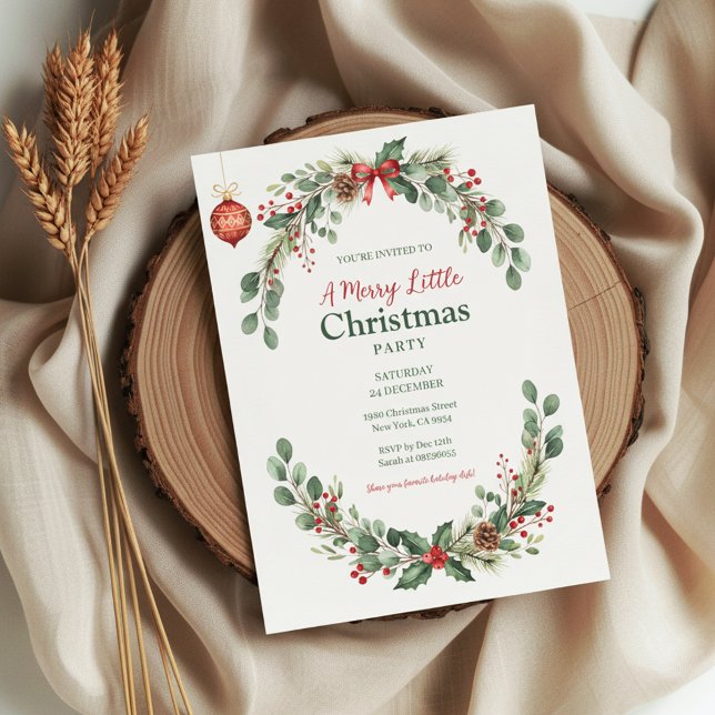 Convite Watercolor Botanical Christmas Invitation (Holly Berry Invitation)
