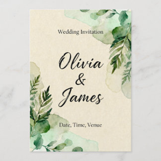 Convite Watercolor Botanical Leaves Invitation