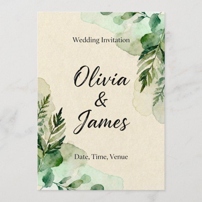 Convite Watercolor Botanical Leaves Invitation (Frente)