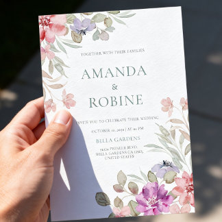 Convite Watercolor Botanical Wedding Invitation