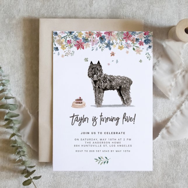 Convite Watercolor Bouvier des Flandres Dog Birthday (Celebrate your furry friend’s special day with our charming dog birthday invitation.)