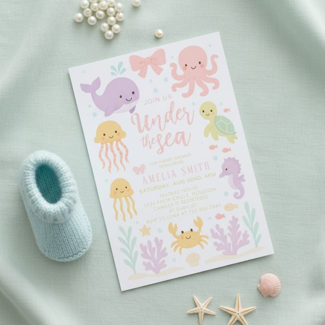 Convite watercolor bow under the sea baby shower (Criador carregado)