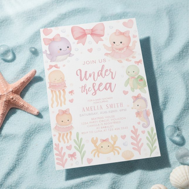 Convite watercolor bow under the sea baby shower (Criador carregado)