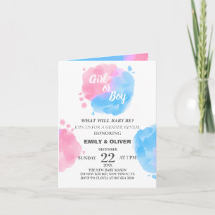 Convite Watercolor boy de gênero feminino revela