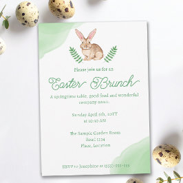 Convite Watercolor Brown Bunny Green Easter Brunch