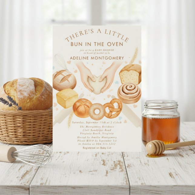 Convite watercolor Bun in the Oven Bakery Baby Shower (Criador carregado)