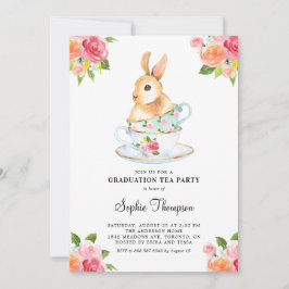 Convite Watercolor Bunny no Teacups Graduação Floral
