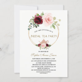 Convite Watercolor Burgundy Blush Floral Bridal Tea Party