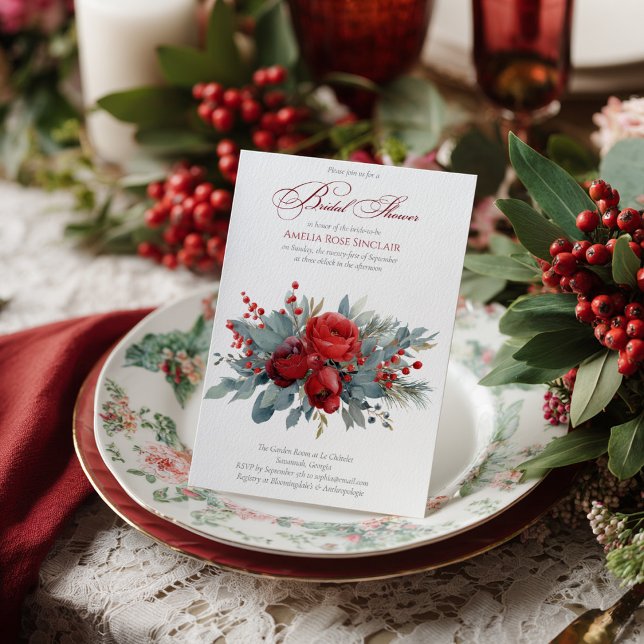 Convite Watercolor Burgundy & Blush Roses Bridal Shower (Criador carregado)