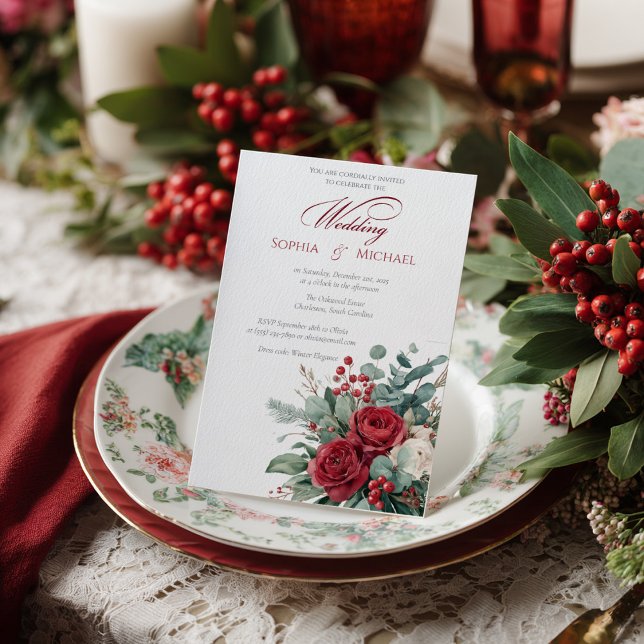 Convite Watercolor Burgundy & Blush Roses Wedding  (Criador carregado)