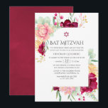 Convite Watercolor Burgundy e Blush Floral Bat Mitzvah<br><div class="desc">Borgonha - marsala e verniz cor-de-rosa floral e eucalipto bat mitzvah convidam para serem rápida e facilmente adaptados às especificidades do seu evento.</div>